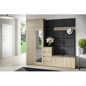 Eka Předsíňová stěna s čalouněnými panely Trinity 33 - Sonoma / Tmavá šedá 2315