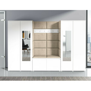 Eka Předsíňová stěna s čalouněnými panely Trinity 10 - Bílá / Tmavá krémová 2302