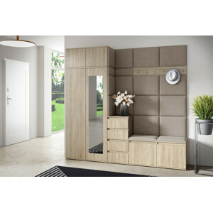 Eka Předsíňová stěna s čalouněnými panely Trinity 33 - Sonoma / Tmavá béžová 2305
