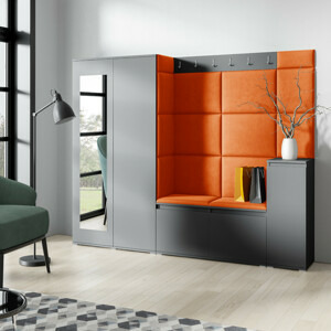 Eka Předsíňová stěna s čalouněnými panely Trinity 27 - Grafit / Okrová 2325