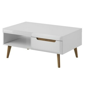 PSK Konferenční stolek NADIA, Bílá lesk/Dub Riviera 107 cm