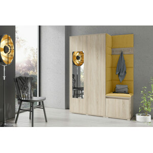 Eka Předsíňová stěna s čalouněnými panely Trinity 11 - Sonoma / Žlutá 2318