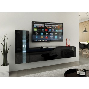 Ral Obývací stěna ATLANTA 2, 203 cm - Černý lesk