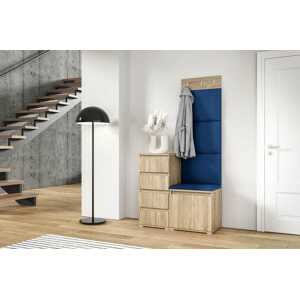 Eka Předsíňová stěna s čalouněnými panely Trinity 36 - Sonoma / Tmavá modrá 2331