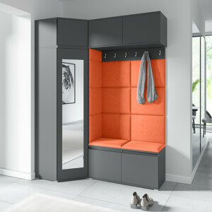Eka Předsíňová stěna s čalouněnými panely Trinity 38 - Grafit / Oranžová 2317
