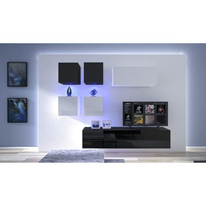 Ral Obývací stěna SPRINGFIELD 8, 236 cm - Černo/bílý lesk