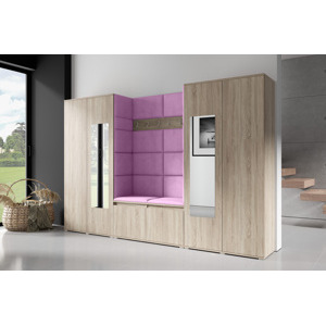 Eka Předsíňová stěna s čalouněnými panely Trinity 10 - Sonoma / Fialová 2311