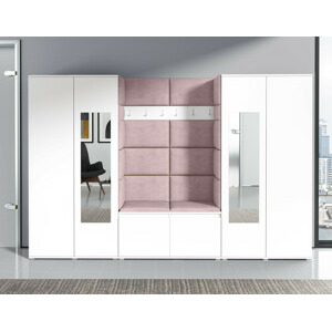 Eka Předsíňová stěna s čalouněnými panely Trinity 10 - Bílá / Pastelová růžová 2319