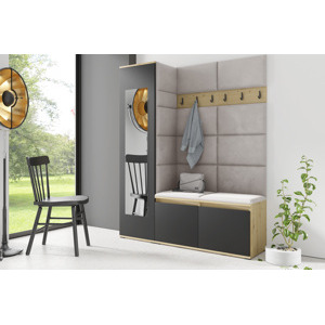 Eka Předsíňová stěna s čalouněnými panely Trinity 14 - Dub Artisan s černou / Krémová bílá 2301