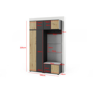 Eka Předsíňová stěna s čalouněnými panely Joey 3 - Černá a Dub Artisan / Krémová bílá 2301