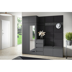 Eka Předsíňová stěna s čalouněnými panely Trinity 33 - Grafit / Černá 2316