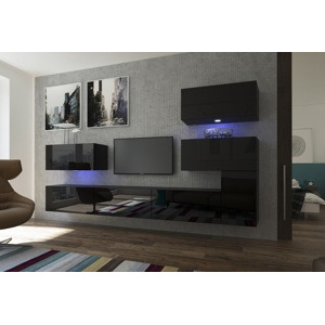 Ral Obývací stěna NEVADA 10, 302 cm - Černý lesk