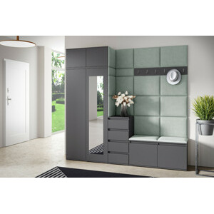 Eka Předsíňová stěna s čalouněnými panely Trinity 33 - Grafit / Světlá zelená 2321