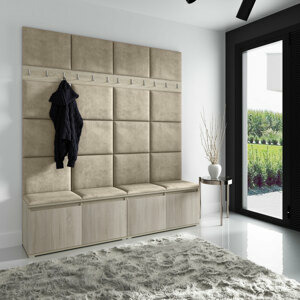 Eka Předsíňová stěna s čalouněnými panely Trinity 4 - Sonoma / Světlá béžová 2303