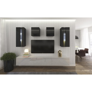 Ral Obývací stěna SEATTLE 9, 273 cm - Černo/bílý lesk