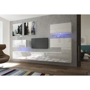 Ral Obývací stěna NEVADA 9, 302 cm - Bilý lesk