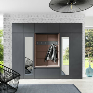 Eka Předsíňová stěna s čalouněnými panely Trinity 17 - Grafit / Hnědá 2307