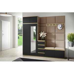 Eka Předsíňová stěna s čalouněnými panely Trinity 33 - Dub Artisan s černou / Béžová 2304