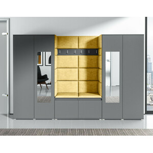 Eka Předsíňová stěna s čalouněnými panely Trinity 10 - Grafit / Žlutá 2318