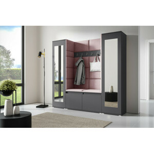 Eka Předsíňová stěna s čalouněnými panely Trinity 31 - Grafit / Světlá růžová 2319