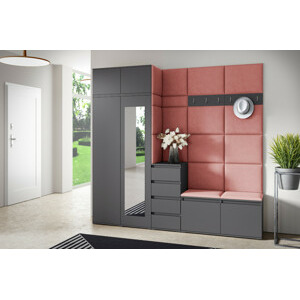 Eka Předsíňová stěna s čalouněnými panely Trinity 33 - Grafit / Tmavá růžová 2323