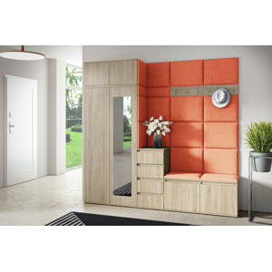 Eka Předsíňová stěna s čalouněnými panely Trinity 33 - Sonoma / Oranžová 2317