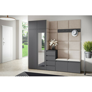 Eka Předsíňová stěna s čalouněnými panely Trinity 33 - Grafit / Tmavá krémová 2302