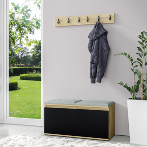 Eka Předsíňová stěna s čalouněnými panely Trinity 5 - Dub Artisan s černou / Světlá zelená 2321