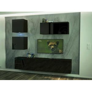 Ral Obývací stěna NEBRASKA 4, 207 cm - Černý lesk