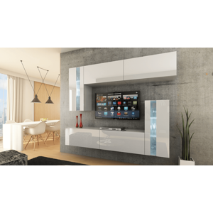 Ral Obývací stěna CHICAGO 2, 203 cm - Bílý lesk