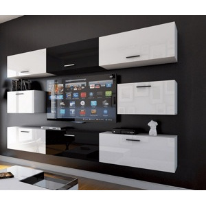 Ral Obývací stěna MIAMI 1, 249 cm - Černo / Bílý lesk
