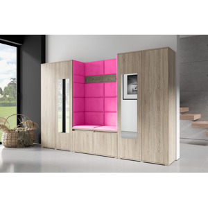 Eka Předsíňová stěna s čalouněnými panely Trinity 10 - Sonoma / Růžová 2310