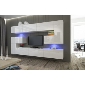 Ral Obývací stěna SIMBA 8, 286 cm - Bílý lesk