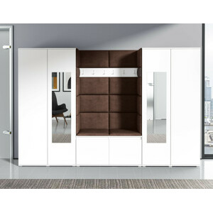 Eka Předsíňová stěna s čalouněnými panely Trinity 10 - Bílá / Hnědá 2307