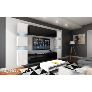 Ral Obývací stěna FRANCE 4, 256 cm - Černo-bílý lesk