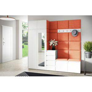 Eka Předsíňová stěna s čalouněnými panely Trinity 33 - Bílá / Oranžová 2317