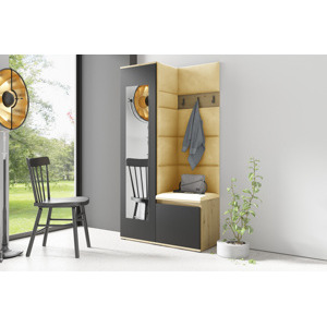 Eka Předsíňová stěna s čalouněnými panely Trinity 13 - Dub Artisan s černou / Žlutá 2318