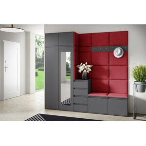 Eka Předsíňová stěna s čalouněnými panely Trinity 33 - Grafit / Rubínová 2324