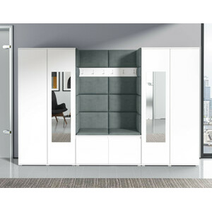 Eka Předsíňová stěna s čalouněnými panely Trinity 10 - Bílá / Šedá 2314