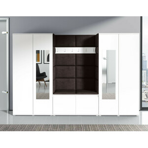 Eka Předsíňová stěna s čalouněnými panely Trinity 10 - Bílá / Tmavá hnědá 2308