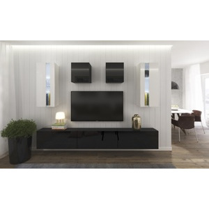 Ral Obývací stěna SEATTLE 7, 273 cm - Černo/bílý lesk