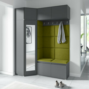 Eka Předsíňová stěna s čalouněnými panely Trinity 38 - Grafit / Olivová 2312