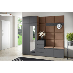 Eka Předsíňová stěna s čalouněnými panely Trinity 33 - Grafit / Hnědá 2307
