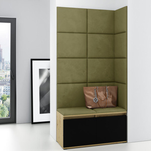 Eka Předsíňová stěna s čalouněnými panely Trinity 2 - Dub Artisan s černou / Khaki zelená 2327