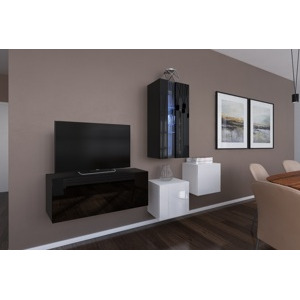 Ral Obývací stěna HAVAJ 4, 193 cm - Bílo/černý lesk