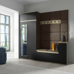 Eka Předsíňová stěna s čalouněnými panely Trinity 26 - Dub Artisan s černou / Tmavá hnědá 2308