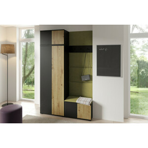 Eka Předsíňová stěna s čalouněnými panely Joey 2 - Černá a Dub Artisan / Khaki zelená 2327