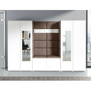 Eka Předsíňová stěna s čalouněnými panely Trinity 10 - Bílá / Světlá hnědá 2306