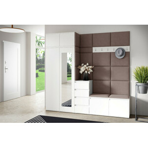 Eka Předsíňová stěna s čalouněnými panely Trinity 33 - Bílá / Světlá hnědá 2306