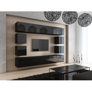 Ral Obývací stěna RIO 2, 249 cm - Černý lesk